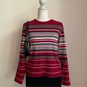 Vintage 90s Striped Long Sleeve Top Red Indie Preppy Skater Faded Croft & Barrow